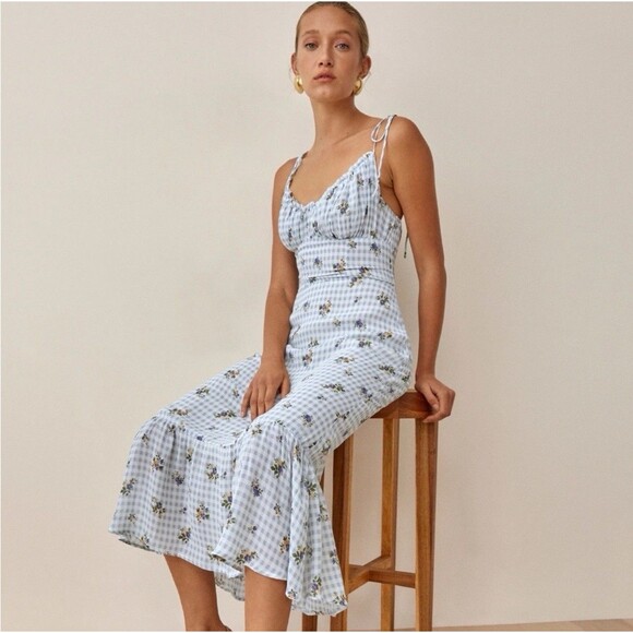 Reformation Embry Size 2 Midi Floral Dress Spaghetti Straps - Picture 16 of 16